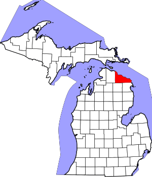 State map highlighting Presque Isle County