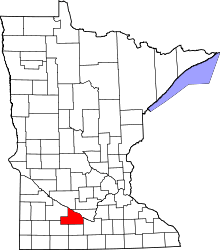 Map of Minnesota highlighting Brown County