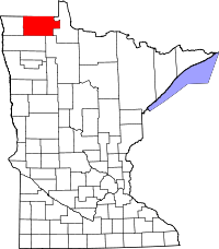 Map of Minnesota highlighting Roseau County