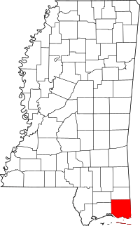 Map of Mississippi highlighting Jackson County