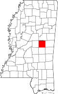 State map highlighting Neshoba County