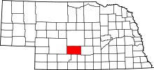 Map of Nebraska highlighting Dawson County