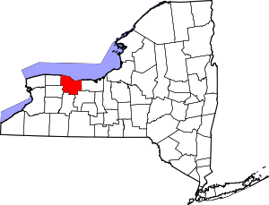 Map of New York highlighting Monroe County