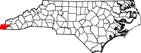 Map of North Carolina highlighting Cherokee County