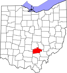 Map of Ohio highlighting Hocking County