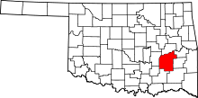 Map of Oklahoma highlighting Pittsburg County