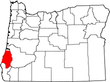 Map of Oregon highlighting Coos County