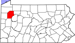 Map of Pennsylvania highlighting Venango County