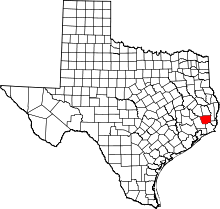 Map of Texas highlighting Hardin County