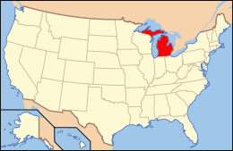 Map of the United States highlighting Michigan