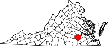 State map highlighting Dinwiddie County