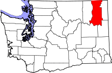 Map of Washington highlighting Stevens County