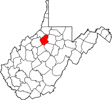 State map highlighting Doddridge County