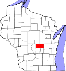 Map of Wisconsin highlighting Waushara County