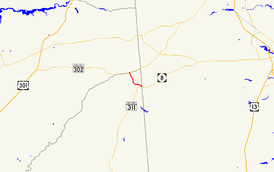 A map of the inland Eastern Shore of Maryland showing major roads.  Maryland Route 454 runs from Marydel to Templeville.