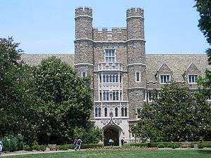 Gothic-style four story exterior of a building with castle-like turrets