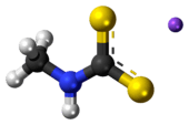 Ball-and-stick model of the component ions of metham sodium