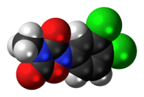 Space-filling model of the methazole molecule