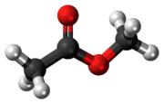 Ball-and-stick model of the methyl acetate molecule