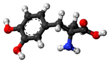 Ball-and-stick model of the methyldopa molecule