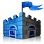 Logo of Microsoft Security Essential: A blue castle with a flag on the top and two gates