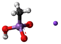 Ball-and-stick model of the monosodium methyl arsenate molecule