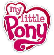 My Little Pony logo: red letters on large and small white hearts, outlined in red