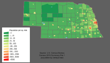 Map of state: mostly 1-25 people per square mile, with density increasing as one moves eastward