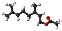 Ball-and-stick model of the neryl acetate molecule