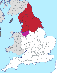 A map of the historical counties of England, with Northern counties highlighted.