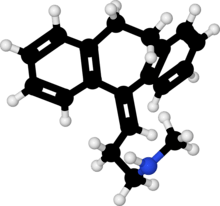 Ball-and-stick model of the nortriptyline molecule