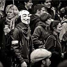 A member of the hacktivistAnonymous present at the Occupy Portland march.