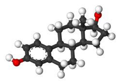 A ball-and-stick model of estradiol.