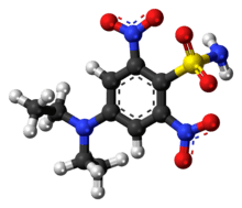 Ball-and-stick model of the oryzalin molecule