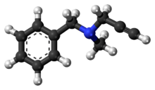 Ball-and-stick model of the pargyline molecule