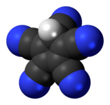 Space-filling model of the pentacyanocyclopentadiene molecule