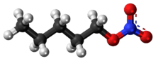 Ball-and-stick model of the pentyl nitrate molecule