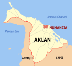 Map of Aklan showing the location of Numancia