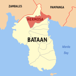 Map of Bataan showing the location of Hermosa