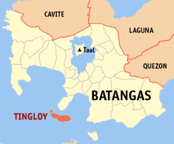 Map of Batangas showing the location of Tingloy