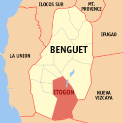 Map of Benguet showing the location of Itogon