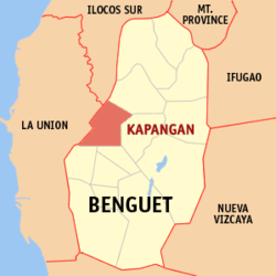 Map of Benguet showing the location of Kapangan