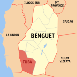 Map of Benguet showing the location of Tuba