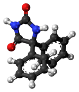 Ball-and-stick model of the phenytoin molecule