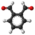 Ball-and-stick model of the phthalaldehyde molecule