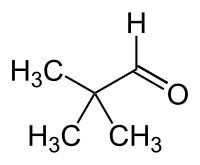 line-angle representation of an organic aldehyde, (CH3)3C-C(=O)-H