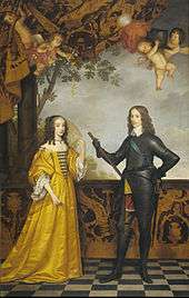 Portrait of Mary, Princess Royal, in a yellow gown and William II in a black suit