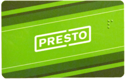 PRESTO card. Note the Braille 'P'.