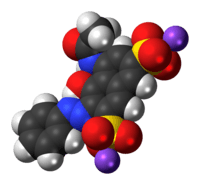 Space-filling model of the Red 2G molecule as a sodium salt