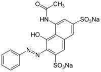 Skeletal formula of Red 2G as a sodium salt